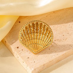 Золотой Регулируемые 304 манжеты из нержавеющей стали для женщин, формы раковины, золотые, 34x34.5 мм, размер США 6 1/2 (16.9 мм)