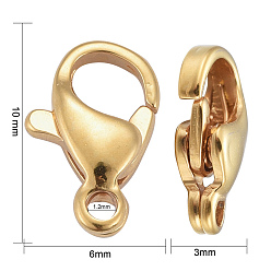 Real 24K Gold Plated 304 Stainless Steel Lobster Claw Clasps, Parrot Trigger Clasps, Real 24K Gold Plated, 3/8x1/4x1/8 inch(10x6x3mm), Hole: 1.2mm