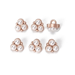 Розовое Золото Кнопки сплава хвостовиком, с пластиковыми бусинами из искусственного жемчуга, цветок, розовое золото , 10.5x10.5 мм