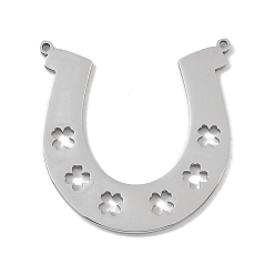 Stainless Steel Color Non-Tarnish 304 Stainless Steel Pendants, Laser Cut, Horseshoe with Clover Charm, Stainless Steel Color, 30x29x1mm, Hole: 1mm