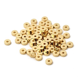 Настоящее золото 18K Латунные бусины, плоско-круглые, реальный 18 k позолоченный, 6.5x2.5 мм, отверстие : 1.8 мм
