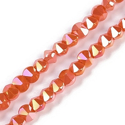 Оранжево-Красный Стеклянные бусины с гальваническим покрытием , граненые, позолоченные цвета ab, конус, оранжево-красный, 5x6.5x5 мм, отверстие : 1.2 мм, около 95~100 шт / нитка, 18.66~19.06'' (47.4~48.4 см)