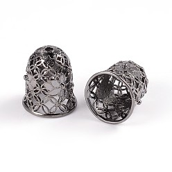 Черный Цвет Металла Полый колокольчик с цветочными латунными концами, Торцевые крышки, металлический черный , 15x12 мм, отверстие : 2 мм, внутренний диаметр: 9 мм