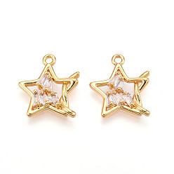 Звезда Латунные микро проложить кубического циркония подвески, долговечный, без никеля , реальный 18 k позолоченный, звезда, 16.5x14x2.5~3 мм, отверстие : 1.4 мм