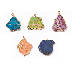 (52) Непрозрачная лаванда Натуральный регалит / имперская яшма / морские отложения яшмовые подвески, с золотыми тонами железных медных находок, окрашенные, самородки, разноцветные, 35~50x20~40x5~6 мм, отверстие : 4x6 мм