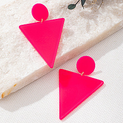 Темно-Розовый Треугольные акриловые серьги-гвоздики, золотые, темно-розовыми, 85x52 мм