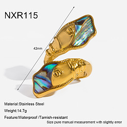 Golden 304 Stainless Steel & Natural Paua Shell Cuff Open Rings, Fish, Golden, Inner Diameter: 15~20mm