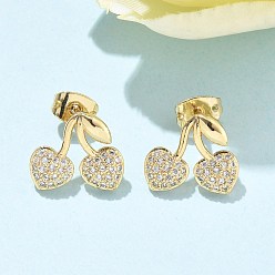 Настоящее золото 18K Серьги-гвоздики из циркония, вишня, реальный 18 k позолоченный, 11x13 мм