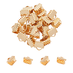 Doré  304 extrémités à sertir du ruban en acier inoxydable, rectangle, or, 6x6.5mm, Trou: 2x1mm, 24 pcs / boîte