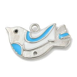 Небесно-голубой Подвески в виде птицы малиновка из платины и латуни с эмалью, подвески для птиц с покрытием стойки, без свинца и без кадмия, голубой, 16x29x3.8 мм, отверстие : 2.4 мм