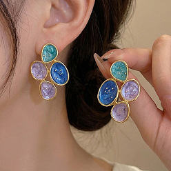 Темно-Голубой 304 из нержавеющей стали серьги, цветок, с эмалью, золотые, глубокое синее небо, 36x27 мм