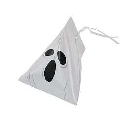 WhiteSmoke Halloween Cartoon Cardboard Candy Boxes, with Silk Ribbon, Triangle Snake Gift Box, for Halloween Party Supplies, WhiteSmoke, 9.4x8.4x8cm