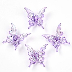 Лиловый Прозрачные акриловые бусины, бабочка, с покрытием AB цвета, сирень, 25x25x8.5 мм, отверстие : 1.5 мм, Около 580 шт / 500 г