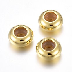 Золотой 201 из нержавеющей стали бусы, с резиной внутри, ползунки, рондель, золотые, 9x4.5 мм, отверстие : 4.5 мм, резиновое отверстие: 3.2 мм