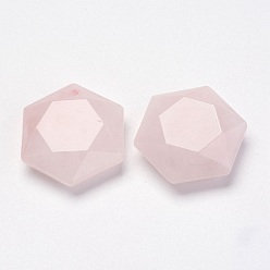 Rose Quartz Natural Rose Quartz Pendants, Hexagon, 28~29x25x9~10mm, Hole: 1.5mm