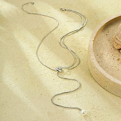 Нержавеющая Сталь Цвет 304 ожерелья-лариаты из нержавеющей стали с круглым жемчужным кулоном для женщин, цвет нержавеющей стали, 20.71 дюйм (52.6 см)