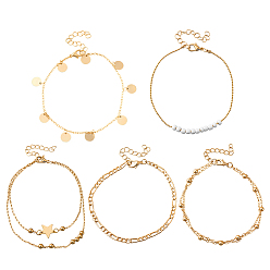 Light Gold 2сумки 10шт. браслеты на ногу из железа, сплава и стеклянных бусин и подвески для женщин, золотой свет, 8~8-7/8 дюйм (20.3~22.4 см), 5 шт / пакет