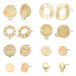 Light Gold 32Pcs 8 Style Alloy Stud Earring Findings, with Steel Pins and Loop, with 50Pcs Plastic Ear Nuts, Flat Round, Light Gold, 10~21x7.5~21mm, Hole: 1.2~3mm, 4pcs/style