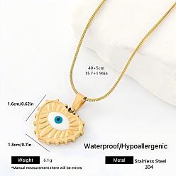 White 304 Stainless Steel Enamel Evil Eye Heart Pendant Necklaces for Men Women, Golden, White, 15.75 inch(40cm)