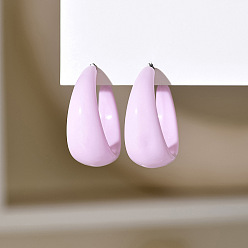 Бледно-Розовый Акриловые серьги-гвоздики в форме буквы С, с пинами из нержавеющей стали , платина, розовый жемчуг, 38x16 мм