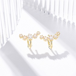 Настоящее золото 18K Серьги-манжеты из латуни с микропаве из прозрачного кубического циркония, без свинца и без кадмия, реальный 18 k позолоченный, 14x17 мм