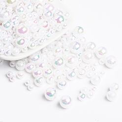 White AB Color Acrylic Beads, Round Spacer Beads, White, 4~10mm, Hole: 1~2mm