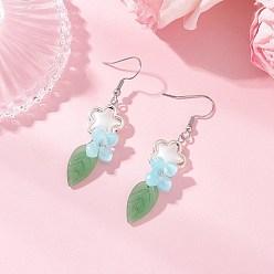 Темно-Голубой Цветок 304 серьги-подвески из нержавеющей стали ручной работы в стиле лэмпворк, с колпачками из ацетата целлюлозы (смолы), старинное серебро и платина, глубокое синее небо, 57 мм