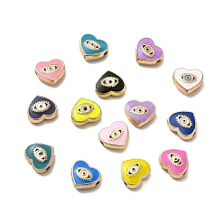 (52) Непрозрачная лаванда Бисера эмали сплава, сердце с конским глазом, золотые, разноцветные, 9x10x4 мм, отверстие : 1.6 мм