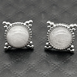 Серебро Серьги-гвоздики из сплава с натуральным тигровым глазом и цветком, серебряные