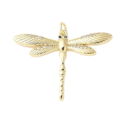 Dragonfly Латунные микро проложить кубического циркония подвески, без кадмия и без свинца, с целью перехода в кольце, реальный 18 k позолоченный, стрекоза, 28x37.5x3.5 мм, отверстие : 3.5 мм