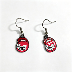 Lip Gothic Alloy Red Enamel Dangle Earrings, Black, Lip, 30mm