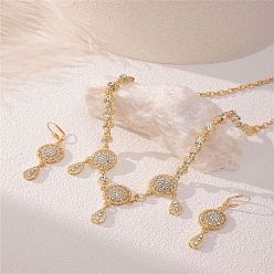 Кристалл Комплекты из плоского круглого и каплевидного сплава с подвесками из горного хрусталя и серег-колец, золотые, кристалл, 510 мм