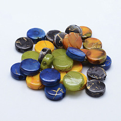 Mixed Color Drawbench Acrylic Beads, Spray Painted, Flat Round, Mixed Color, 16.5x6mm, Hole: 3.5mm, about 500pcs/500g