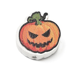 Dark Orange Halloween Wood Beads, Pumpkin, Dark Orange, 21.5x20.5x7.5mm, Hole: 2mm