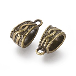 Antique Bronze Tibetan Style Alloy Tube Bails, Loop Bails, Bail Beads, Lead Free and Cadmium Free, Antique Bronze, about 14mm long, 7.5mm wide, 9mm thick, hole: 1.5mm