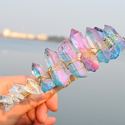 Хрусталь Натуральные гальванизированные хрустальные ободки для волос, с кварцевой крошкой, корона для волос, для женщин девушек, 270x180x30 мм