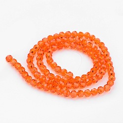 Orange Red Transparent Glass Bead Strands, Imitate Austrian Crystal, Faceted(32 Facets), Round, Orange Red, 6mm, Hole: 1mm, about 96~98pcs/strand, 20~21 inch