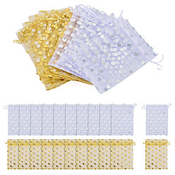 Color mezclado 20 piezas 2 colores bolsas de organza con cordón para joyería con estampado en caliente de lunares, Bolsas de regalo de poliéster de malla, para envoltorios de malla para dulces de fiesta de bodas, Rectángulo, color mezclado, 14.8x9.7x0.04 cm, 10 piezas / color