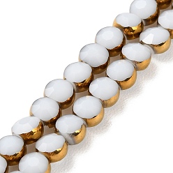 Белый Стеклянные бусины с гальваническим покрытием , граненые, плоско-круглые, белые, 4x3 мм, отверстие : 0.8 мм, около 74~75 шт / нитка, 11.61'' (29.5 см)