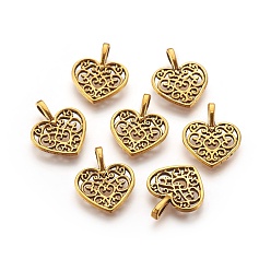 Antique Golden Alloy Pendants, Cadmium Free & Lead Free, Heart, Antique Golden, 18x15x2mm, Hole: 2x4mm