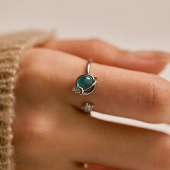 чирок Кольца-манжеты из стерлингового серебра с кубическим цирконием и вращающимся стеклом, планета, платина, Кольцо-спиннер для успокоения беспокойства, медитации, зелено-синие, размер США 4 1/4~14 (15~23 мм)