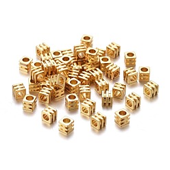 Золотой Spacer бисер латунные, долговечный, рифленый куб, золотые, 3x3x3 мм, отверстие : 1.8 мм