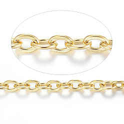 Золотой 304 кабельные цепи из нержавеющей стали, несварные, с катушкой, Плоско-овальные, для изготовления ювелирных изделий, золотые, 4x3x0.5 мм, около 82.02 футов (25 м) / рулон