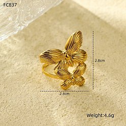 Золотой Бабочка 304 открытые манжеты из нержавеющей стали для женщин, золотые, 28x24 мм