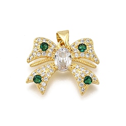 Прозрачный Латунные микро проложить кубического циркония подвески, бантом, стойки покрытие, долговечный, без свинца и без кадмия, реальный 18 k позолоченный, прозрачные, 16x21x3.5 мм, отверстие : 4x3 мм