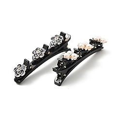 Noir Ensembles de pinces à cheveux crocodile en plastique double couche à la mode, accessoires de cheveux fleur et papillon pour femmes filles, noir, 93x16~19.5x32.5~35mm, 4 pièces / kit