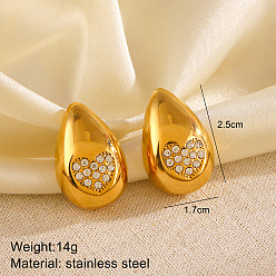 Teardrop 304 серьги-гвоздики из нержавеющей стали с кристаллами и стразами, золотые, слеза, 25x17 мм