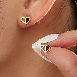 Черный Полое сердце ко Дню святого Валентина 201 Серьги-гвоздики из нержавеющей стали, с оболочкой, золотые, чёрные, 6x7 мм