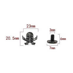 Gunmetal Zinc Alloy Decorative Buttons, Skull, Gunmetal, 2.3x2.05cm