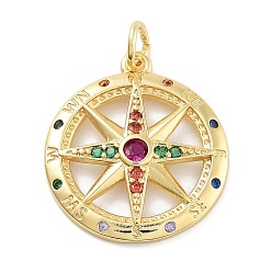 Плоский Круглый Стойка металлическая латунная микропрофилированная кубическая циркония подвески, долговечный, без свинца и без кадмия, компас, 20x18x3 мм, отверстие : 3 мм